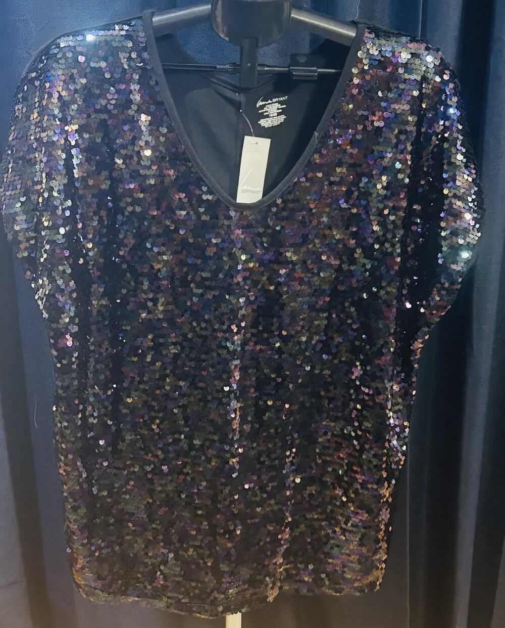 NWT Lane Bryant Black Sequin Short Sleeve Shirt Women's size 18/20